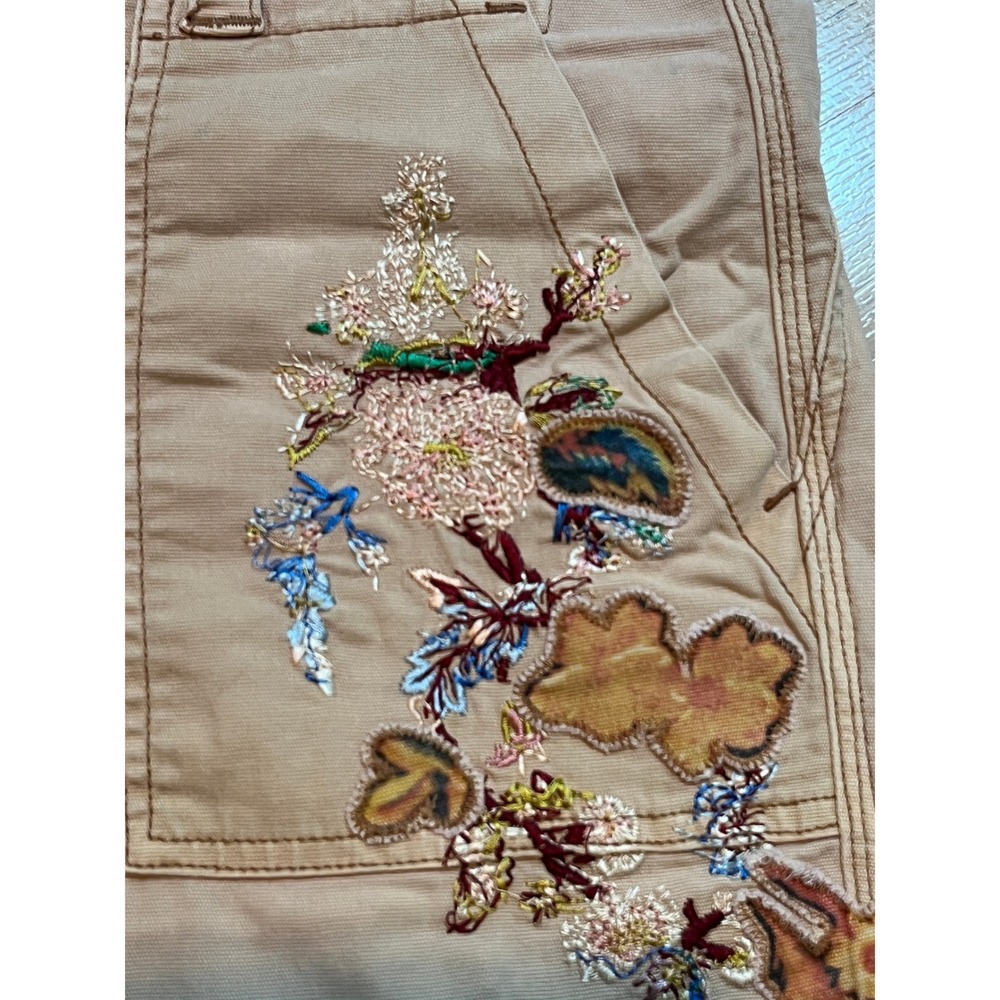 Anthropologie The Wanderer Pants Women 26 Tan Floral Embroidered Utility Boho - Picture 7 of 14